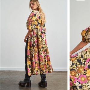 Free People Lydia Printed Maxi Dress size Large NWT Black Combo